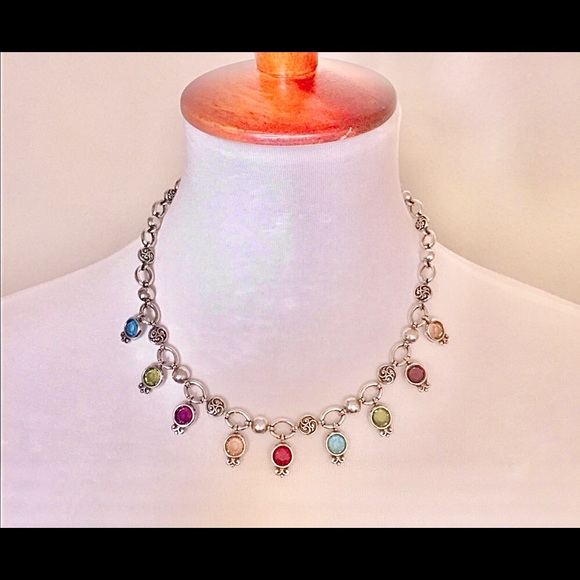 Brighton silver necklace w multi color gems - Picture 2 of 11
